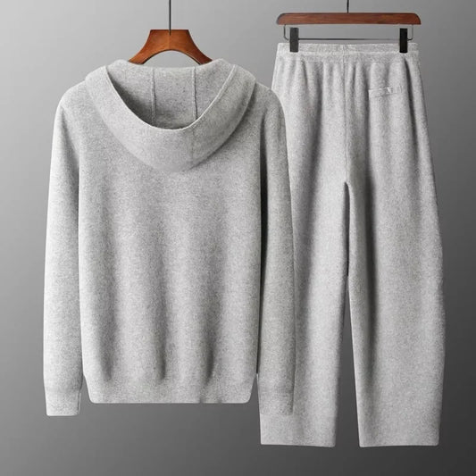 100% Merinoull Herr – Tjockstickat Träningsset med Huvtröja &amp; Dragkedja,