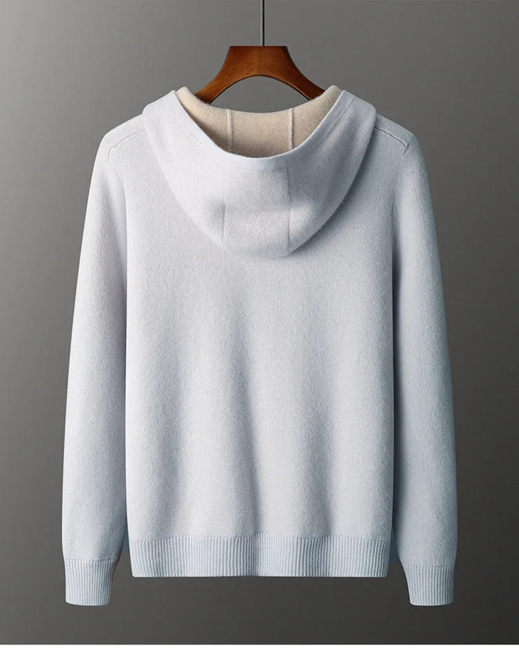 Exklusiv Kashmir- &amp; Ullcardigan för Herr – Elegant Huvjacka med Dragkedja