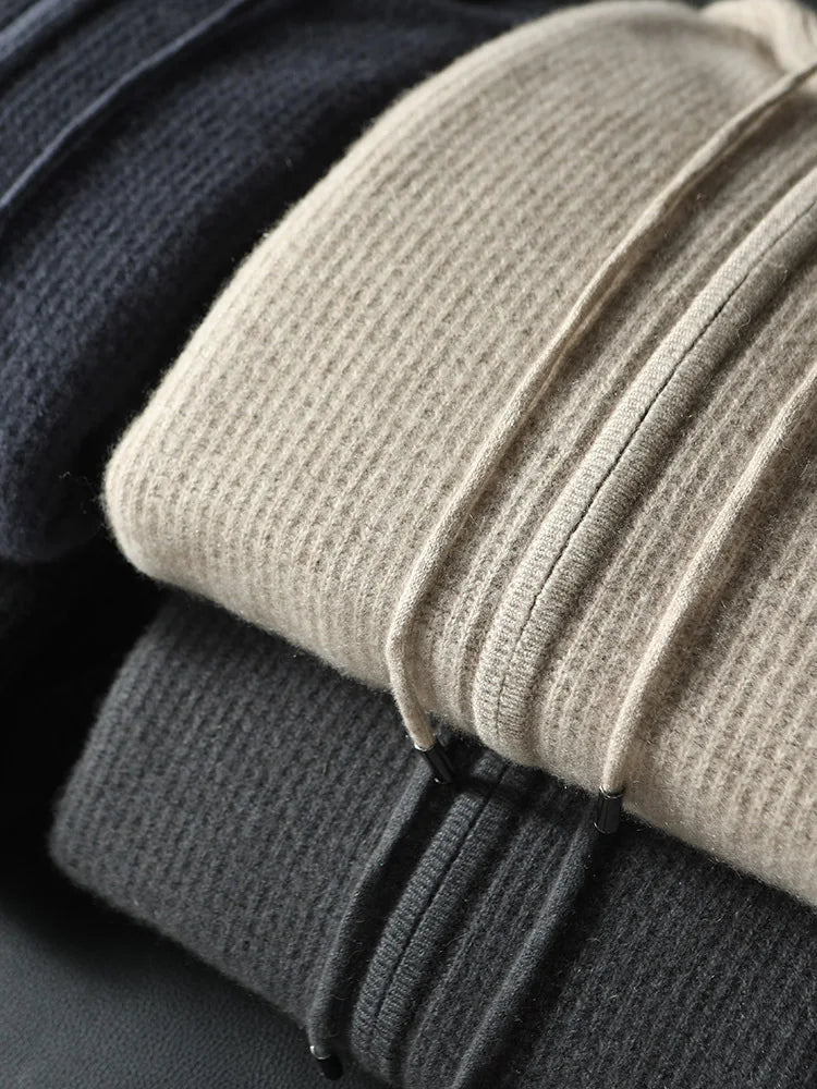 Lyxig stickad herrkofta i ull &amp; kashmir med dragkedja