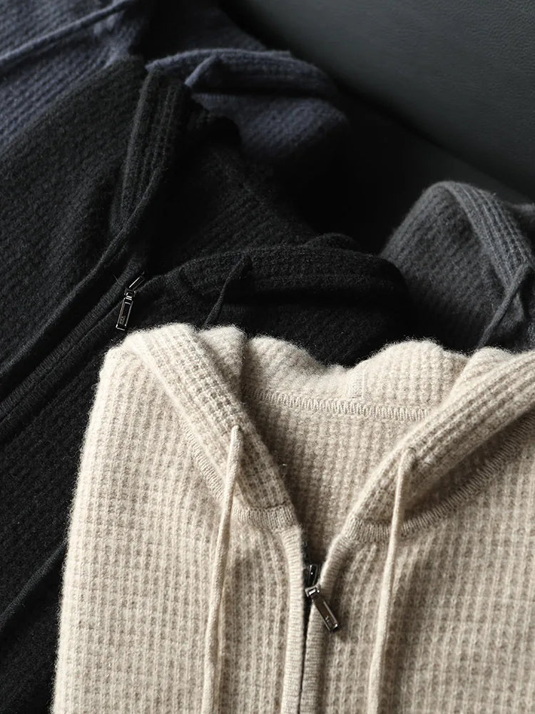 Lyxig stickad herrkofta i ull &amp; kashmir med dragkedja