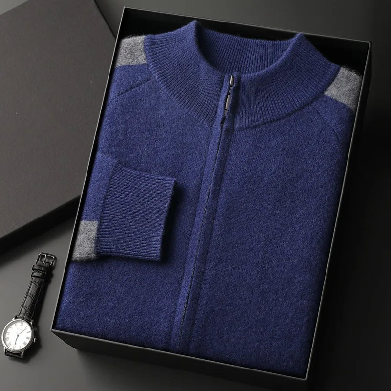 100 % Kashmir Zipper Cardigan för Herr – Varm Vintertröja