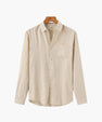 Beige long sleeve button-up shirt with chest pocket from Min butik